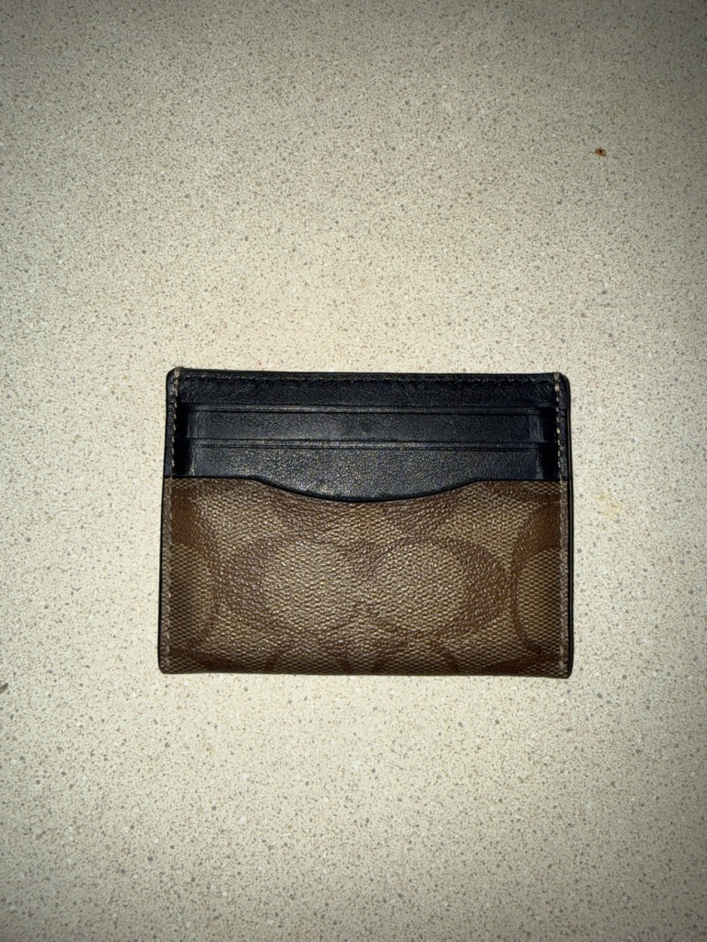 Coach Brown Signature Canvas Card Holder with Black Leather Top